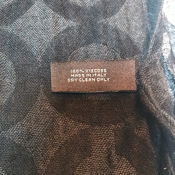 Coach Op Art Signature Ombré Stripe Oblong Scarf Black Gray Fringed 100% Viscose - Picture 6 of 9